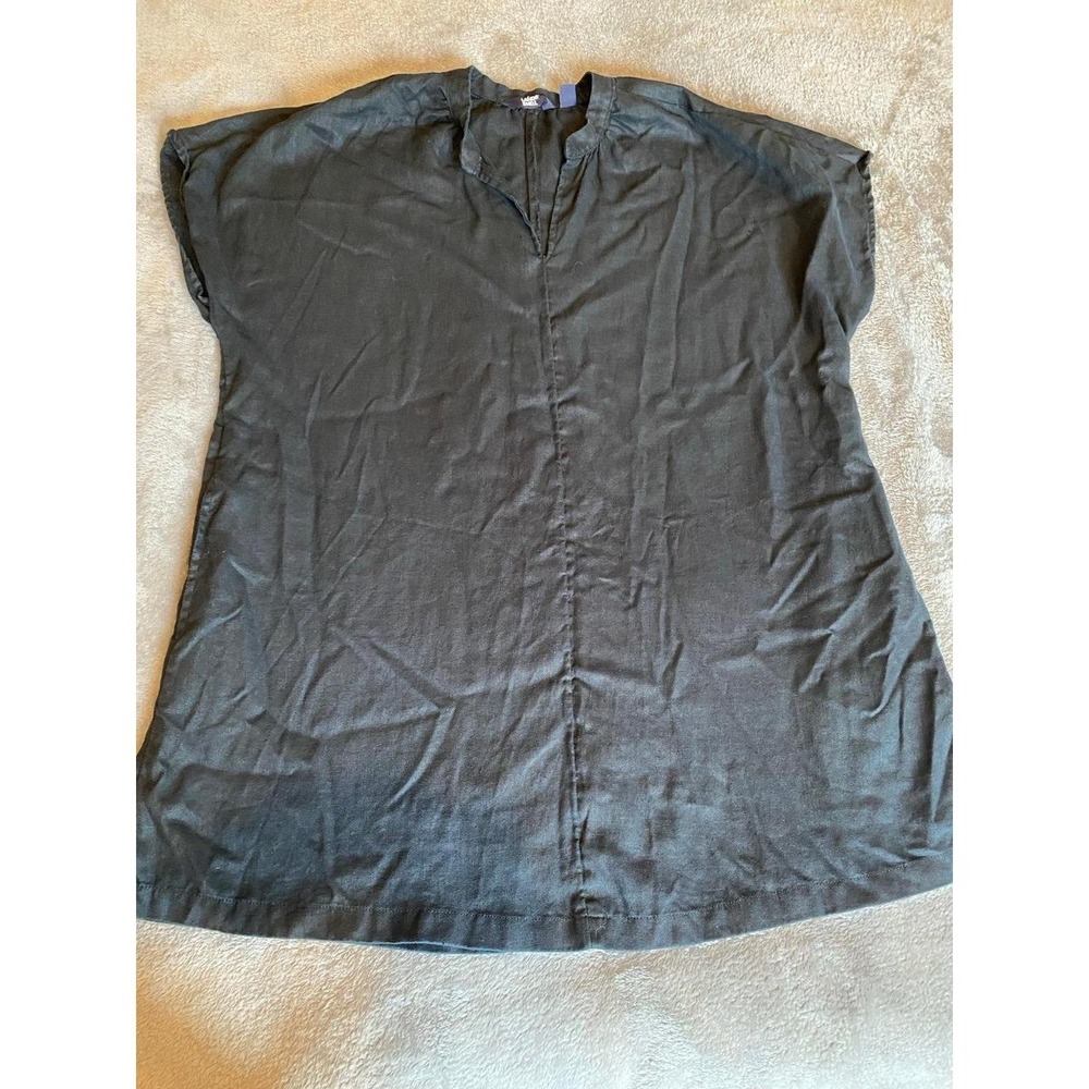 Lands End Linen Tunic 1X Plus Size Black 16-18 Blouse Top sku58